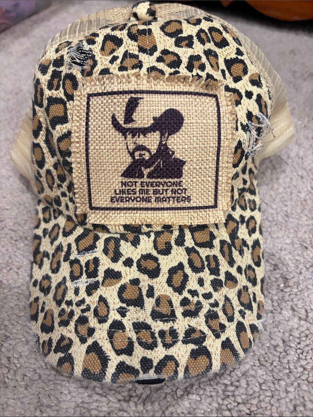 Leopard Print Rip(Yellowstone) ponytail Trucker Hat - Tan/Brown